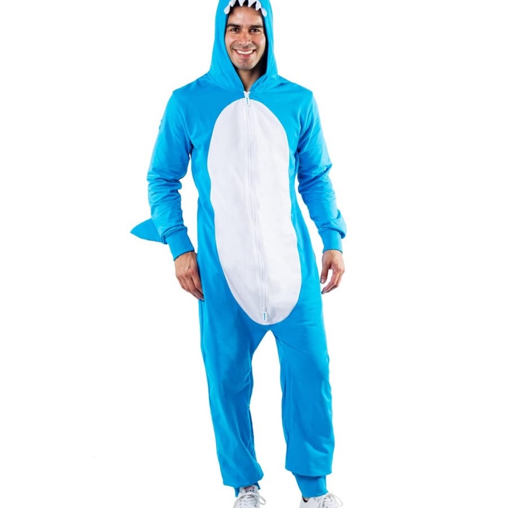 Tipsy Elves Shark Costume XL One Piece Jumpsuit Blue Halloween Party